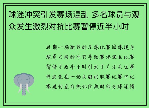 球迷冲突引发赛场混乱 多名球员与观众发生激烈对抗比赛暂停近半小时